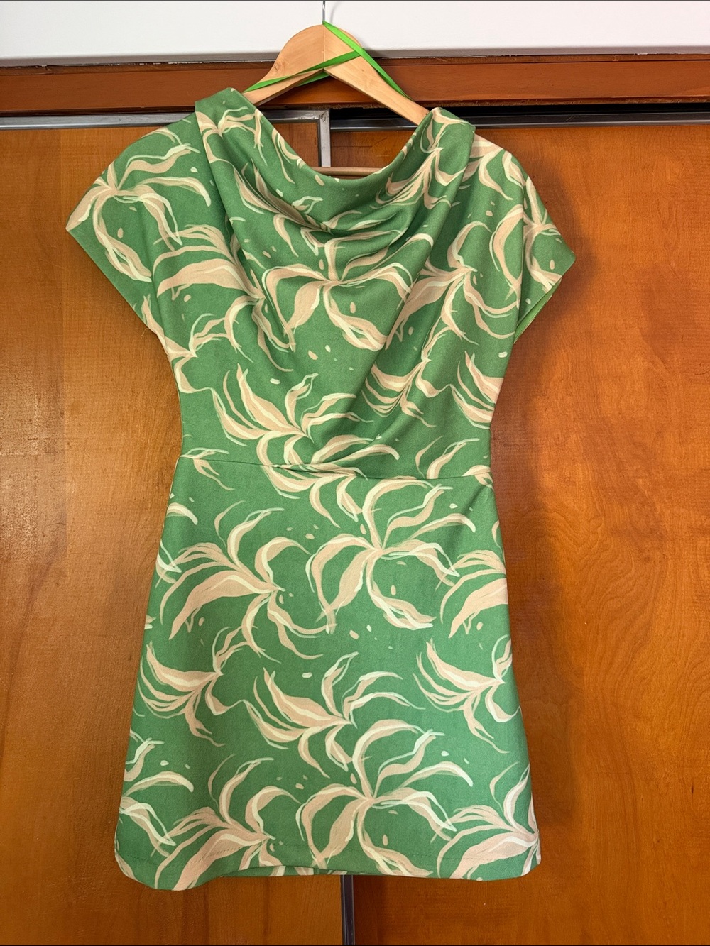 Green Floral Cowl Neck Dress